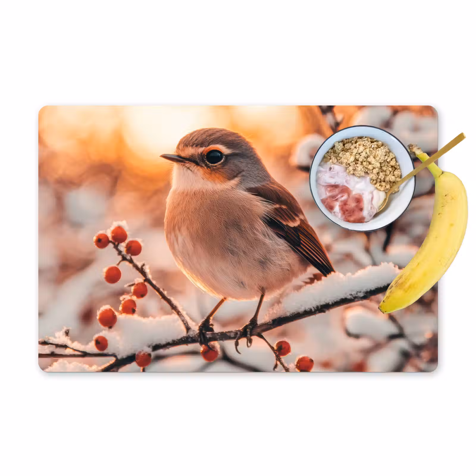 Placemat - 6 stuks - Vogel - Tak - Winter - Dieren - Sneeuw — 1