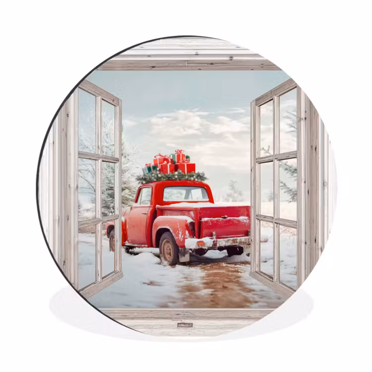 Auto - Rood - Cadeaus - Winter - Kerst - Doorkijk - Wit — 1