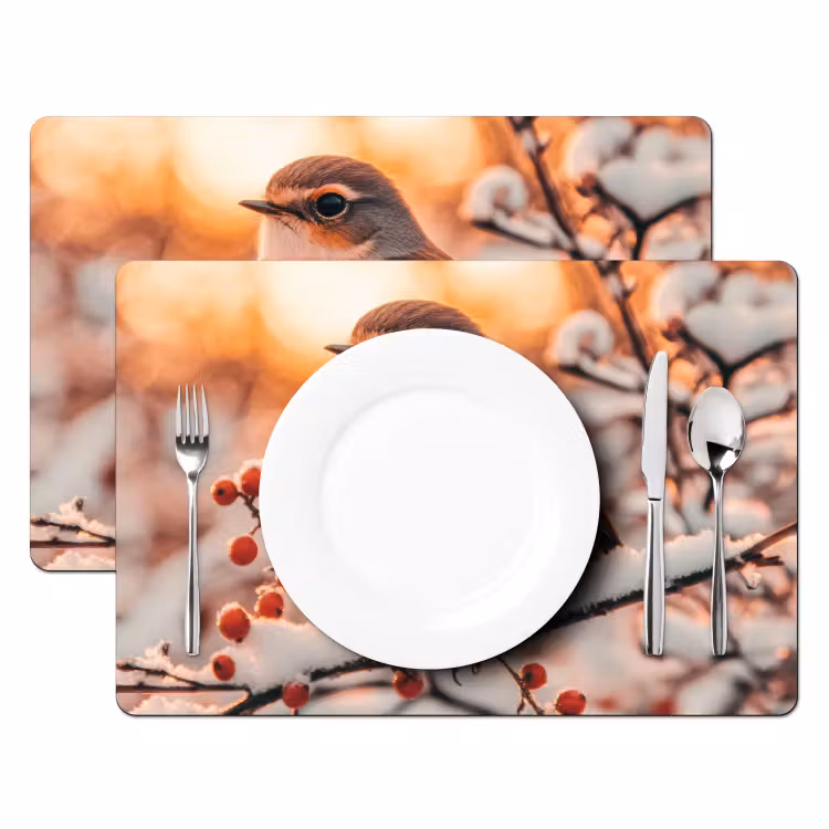 Placemat - 6 stuks - Vogel - Tak - Winter - Dieren - Sneeuw — 2