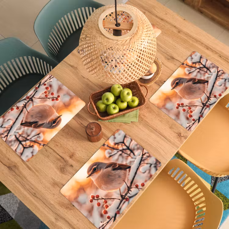 Placemat - 6 stuks - Vogel - Tak - Winter - Dieren - Sneeuw — 4