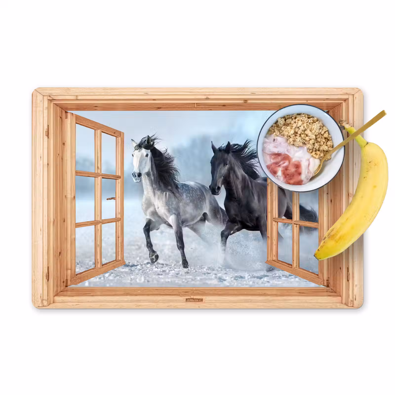 Placemat - 6 stuks - Doorkijk - Paarden - Winter - Dieren - Natuur - Hout — 1