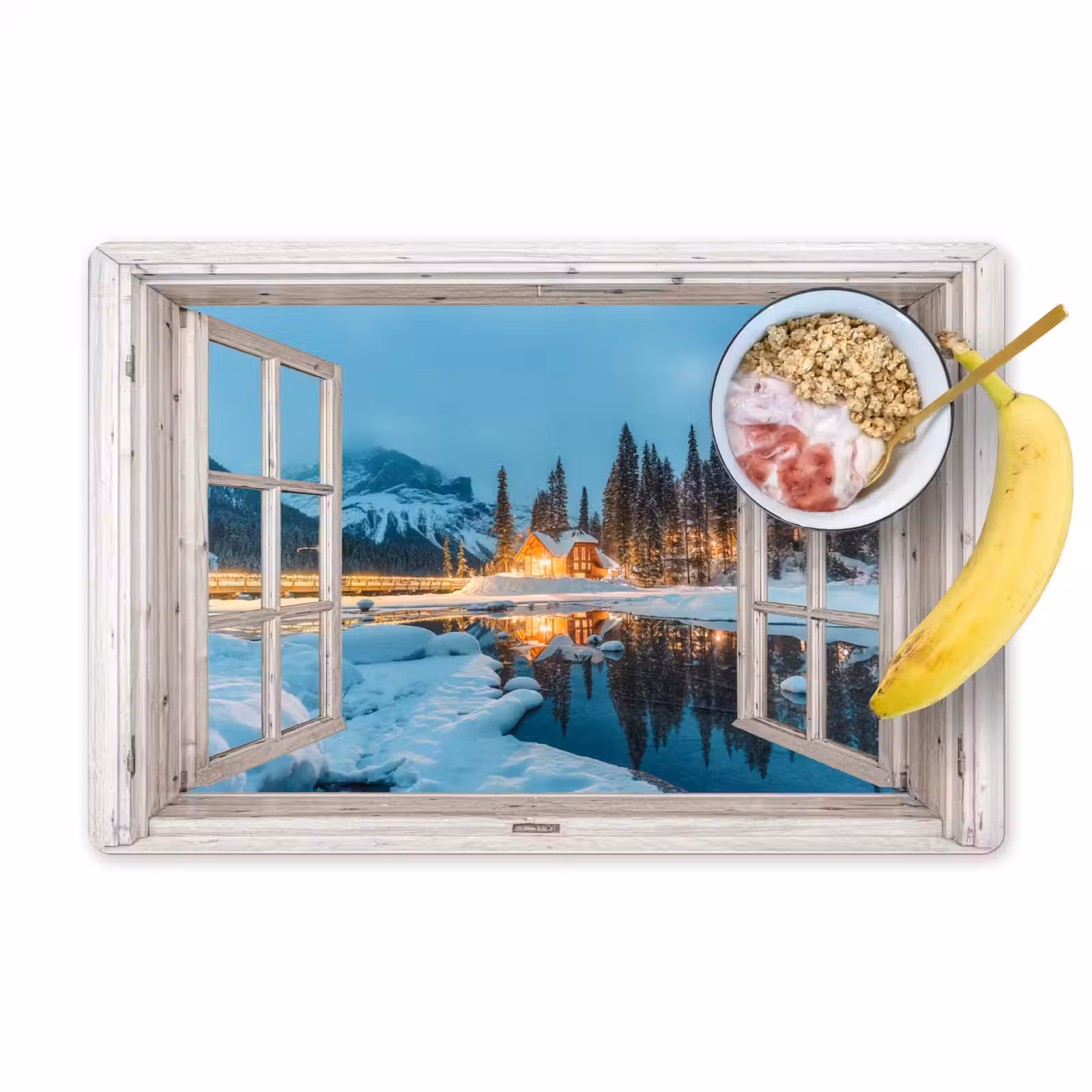 Placemat - 6 stuks - Doorkijk - Winterlandschap - Natuur - Huis - Bergen — 1