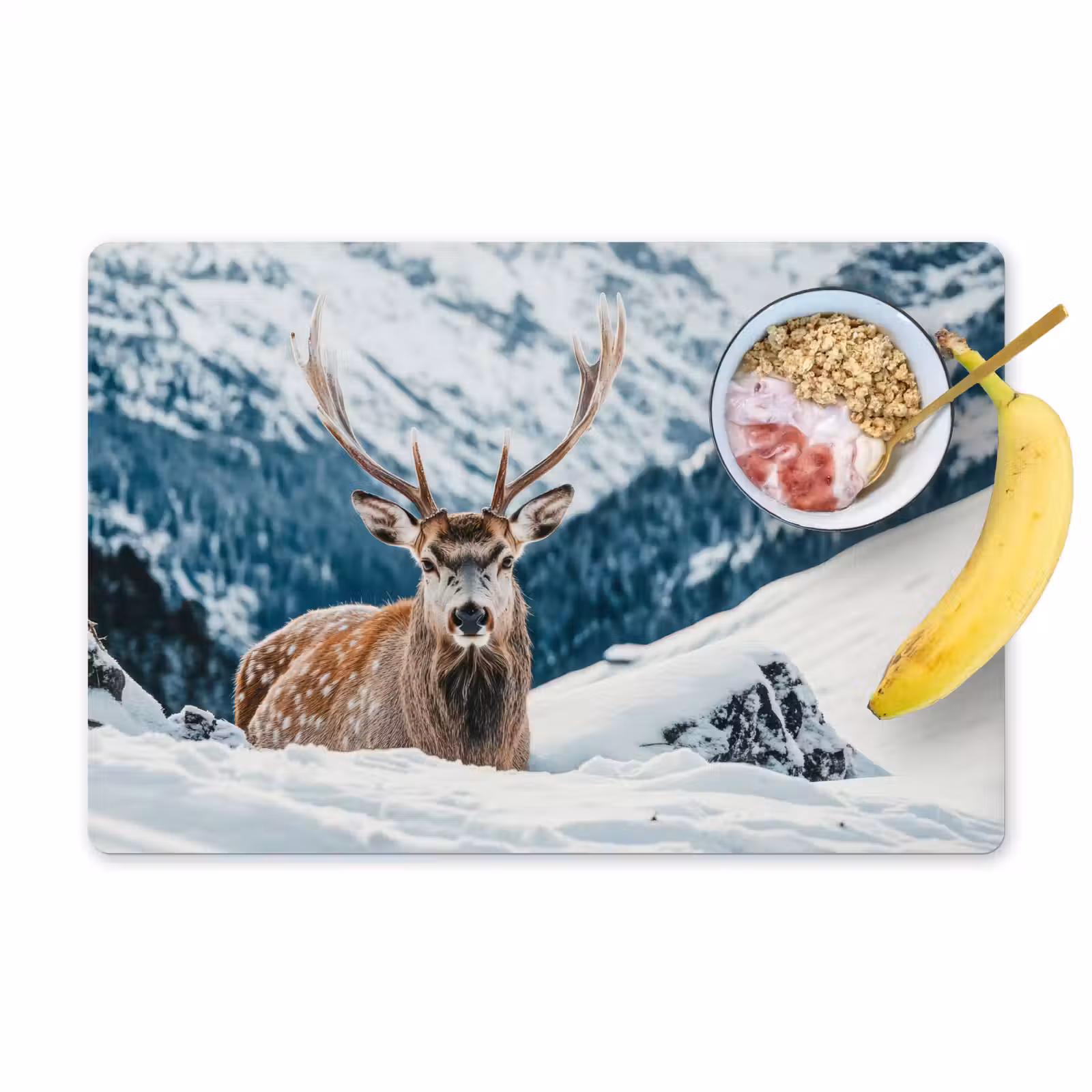 Placemat - 6 stuks - Hert - Landschap - Winter - Natuur - Dieren - Bergen — 1