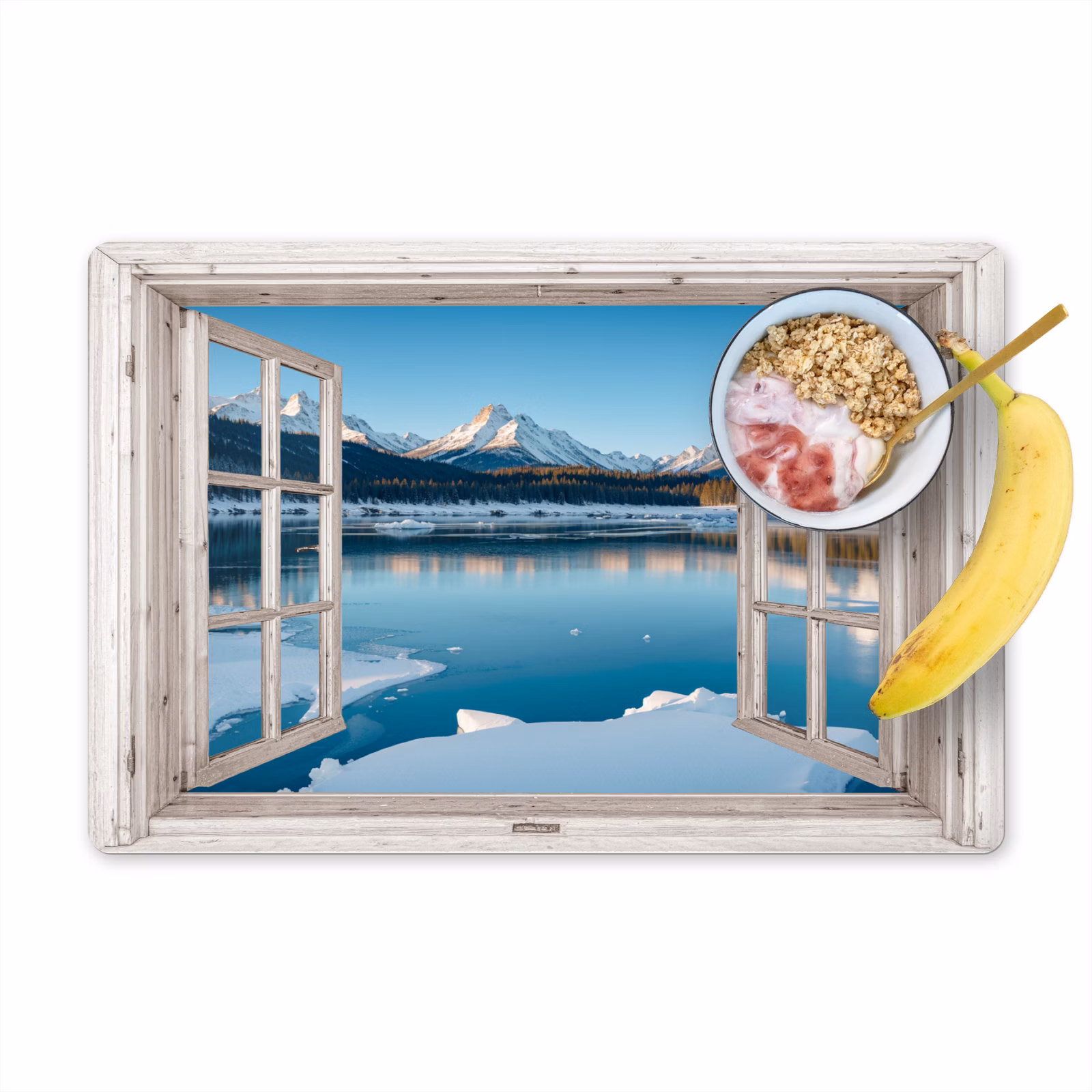 Placemat - 6 stuks - Landschap - Winter - Meer - Bergen - Uitzicht - Doorkijk - Licht — 1
