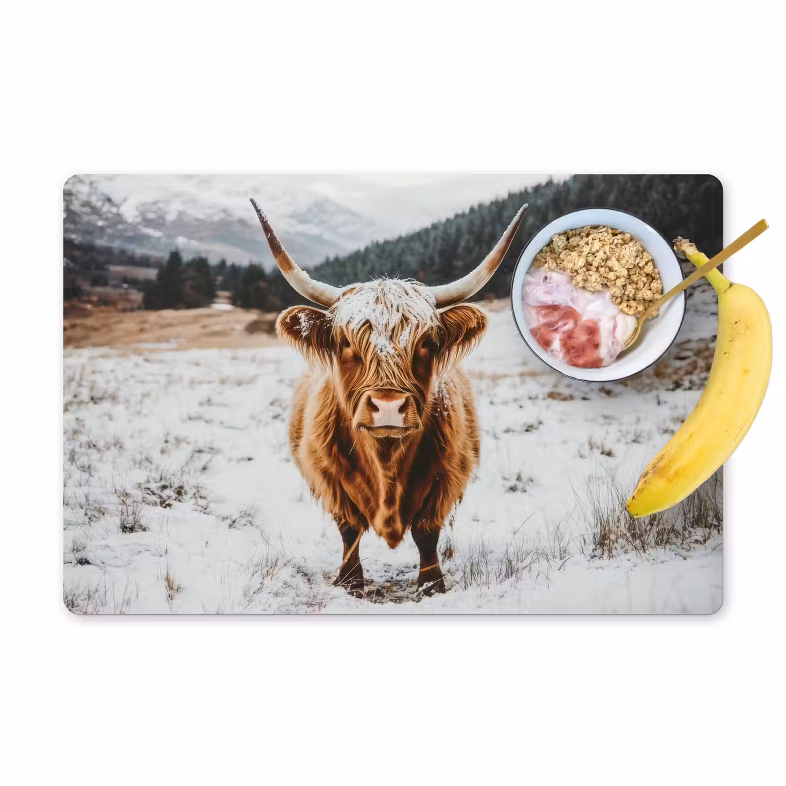 Placemat - 6 stuks - Schotse Hooglander - Landschap - Sneeuw - Bergen - Winter — 1