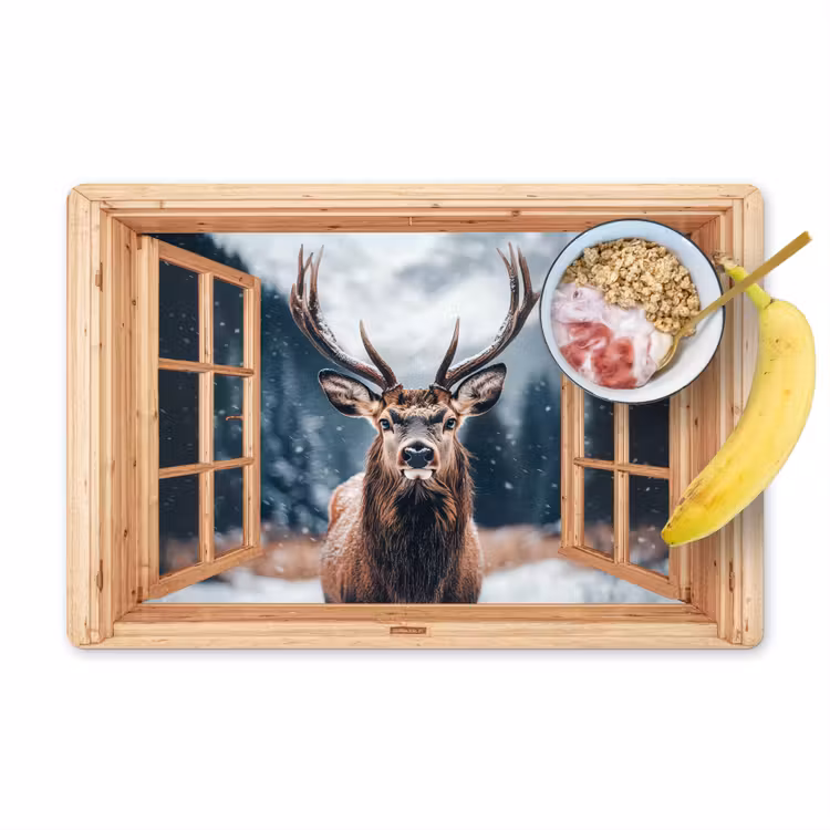 Placemat - 6 stuks - Doorkijk - Hert - Dieren - Winterlandschap - Sneeuw — 1