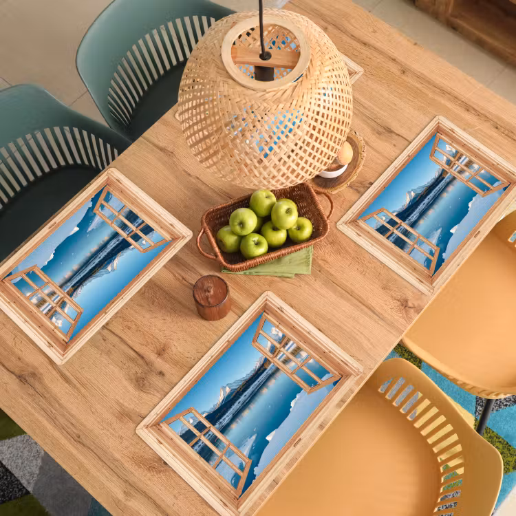 Placemat - 6 stuks - Doorkijk - Landschap - Winter - Meer - Bergen - Uitzicht — 4