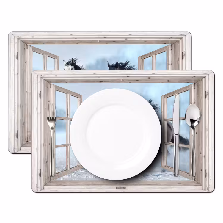 Placemat - 6 stuks - Doorkijk - Paarden - Winter - Dieren - Natuur - Wit — 2