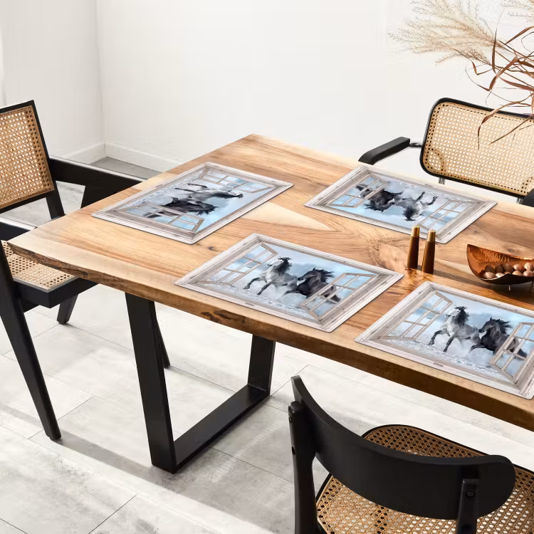 Placemat - 6 stuks - Doorkijk - Paarden - Winter - Dieren - Natuur - Wit — 3