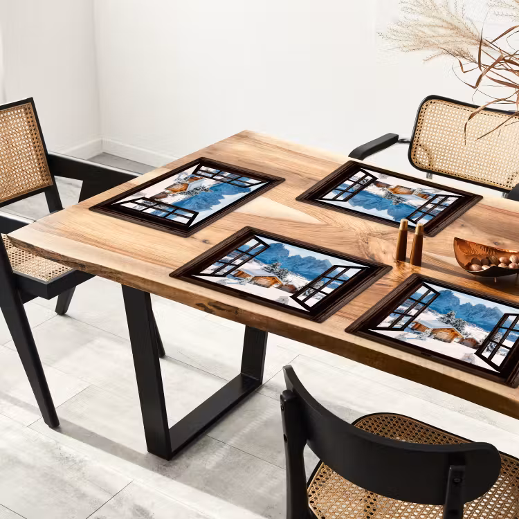 Placemat - 6 stuks - Doorkijk - Winter - Landschap - Huisje - Bergen — 3