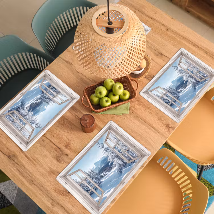 Placemat - 6 stuks - Doorkijk - Winter - Landschap - Natuur - Berg - Bomen - Wit — 4