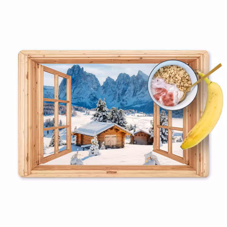Placemat - 6 stuks - Doorkijk - Winterlandschap - Huisje - Bergen - Uitzicht — 1