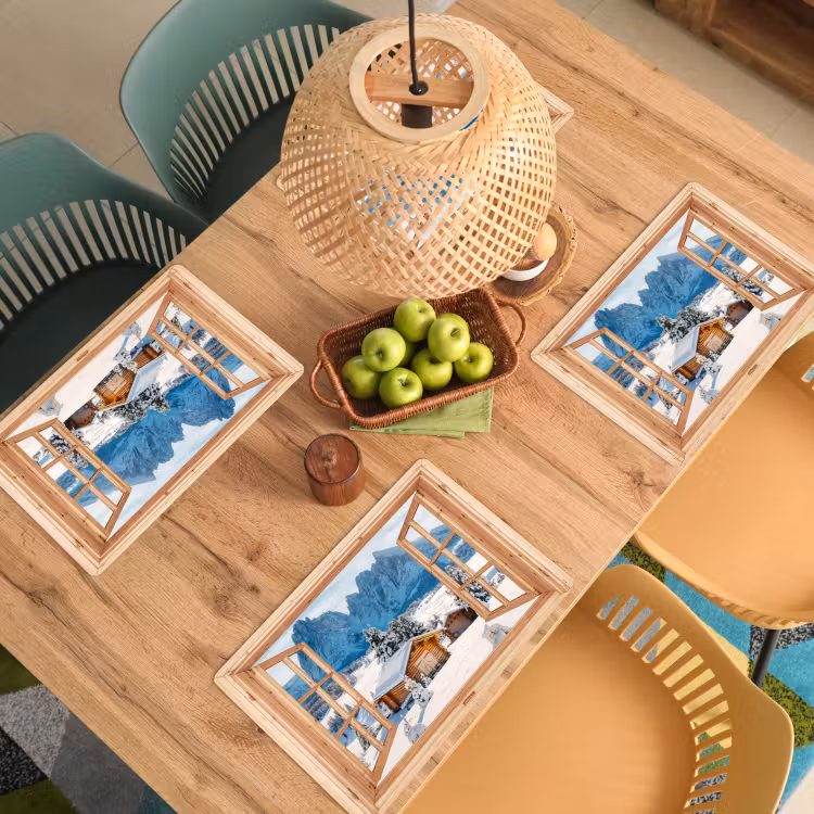 Placemat - 6 stuks - Doorkijk - Winterlandschap - Huisje - Bergen - Uitzicht — 4