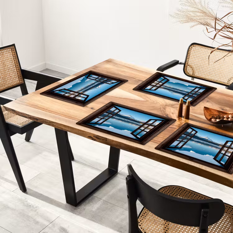 Placemat - 6 stuks - Doorkijk - Winterlandschap - Meer - Bergen - Uitzicht — 3