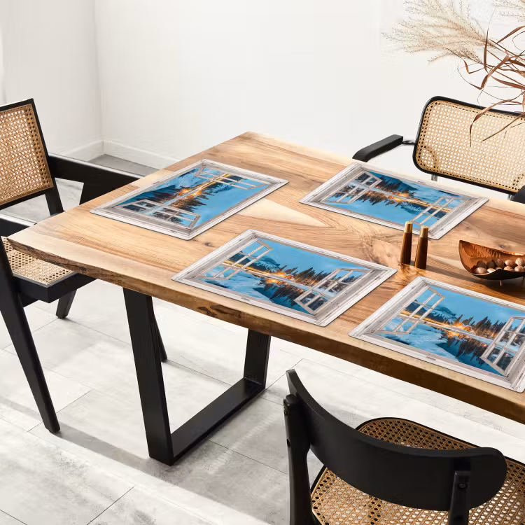 Placemat - 6 stuks - Doorkijk - Winterlandschap - Natuur - Huis - Bergen — 3