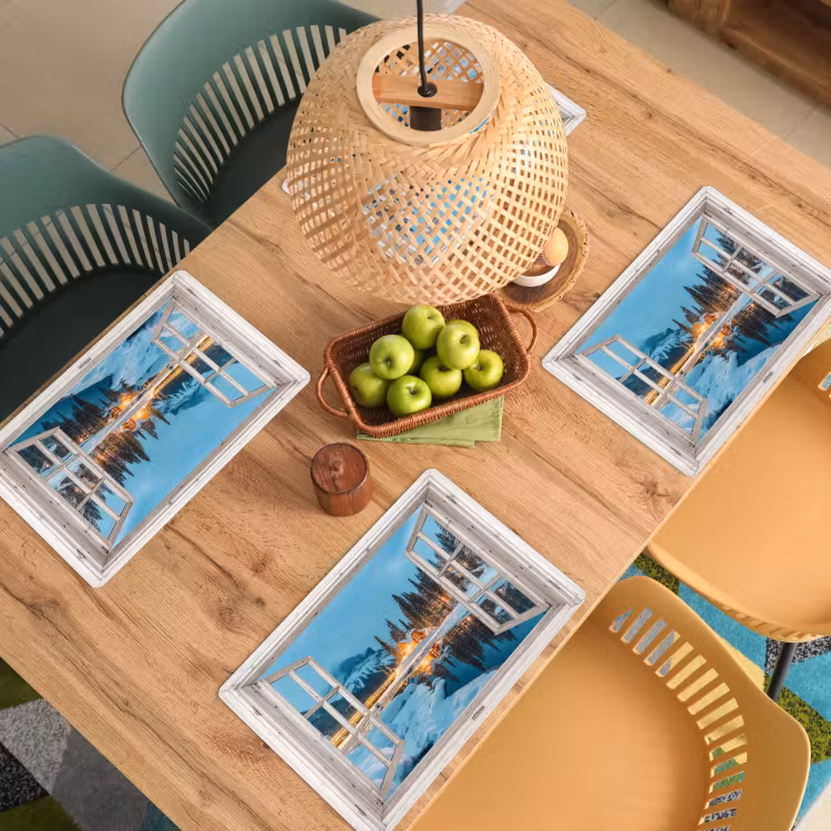 Placemat - 6 stuks - Doorkijk - Winterlandschap - Natuur - Huis - Bergen — 4
