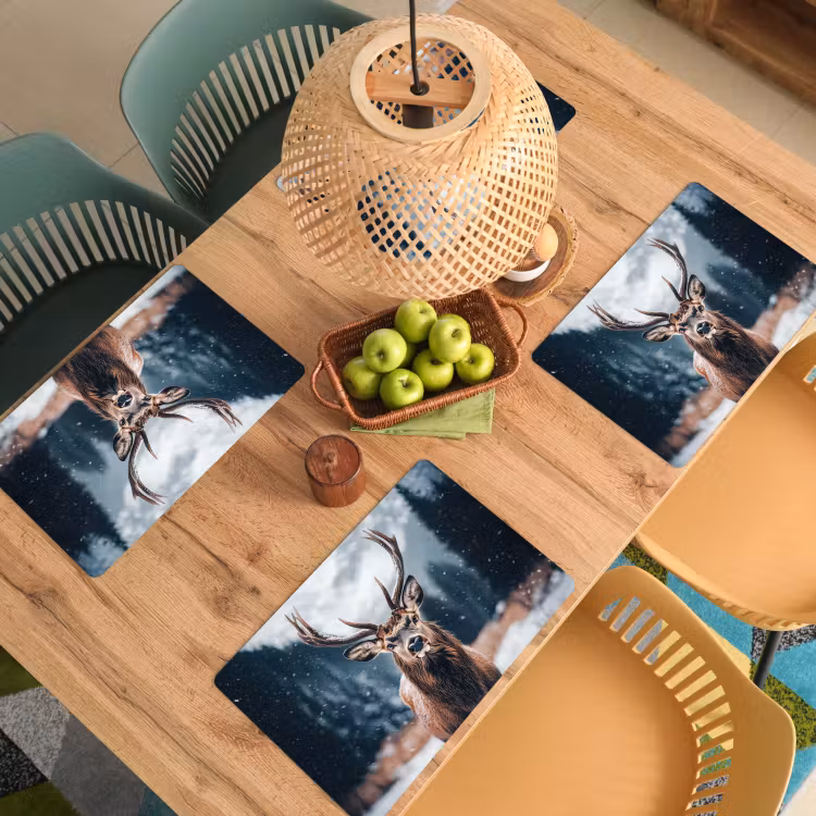 Placemat - 6 stuks - Hert - Dieren - Landschap - Winter - Sneeuw — 4