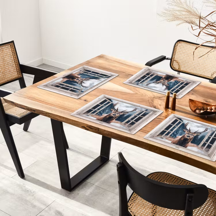 Placemat - 6 stuks - Hert - Dieren - Landschap - Winter - Sneeuw - Doorkijk - Natuur — 3