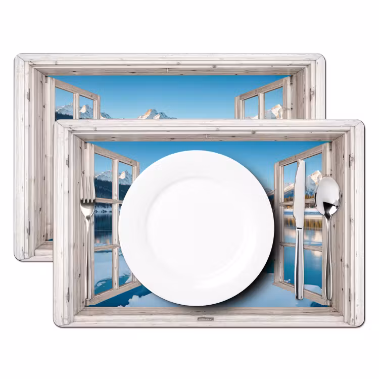 Placemat - 6 stuks - Landschap - Winter - Meer - Bergen - Uitzicht - Doorkijk - Licht — 2