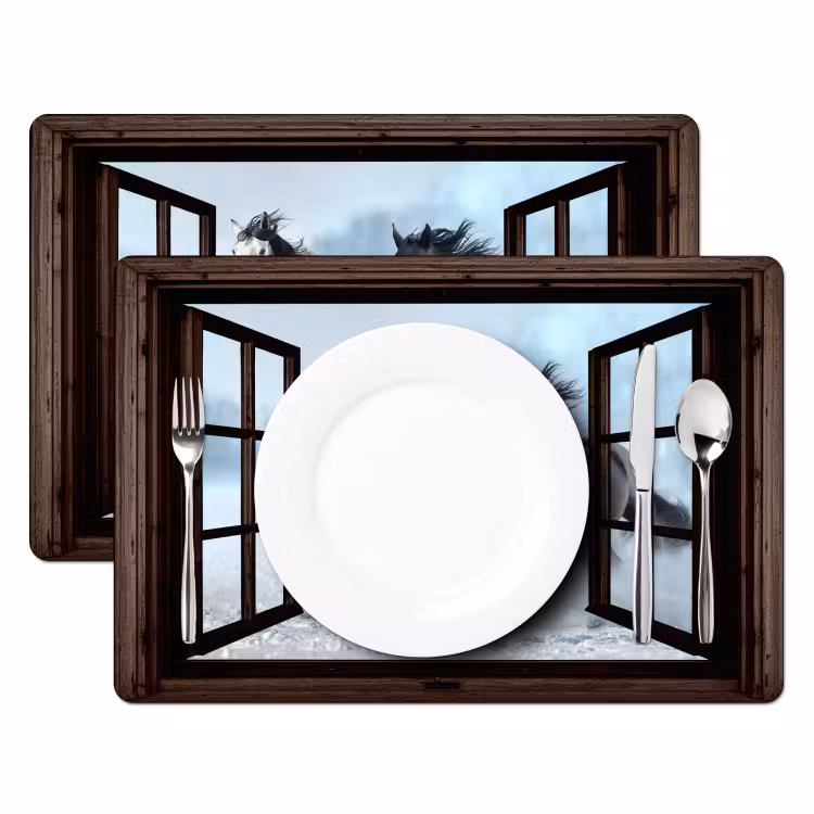 Placemat - 6 stuks - Paarden - Winter - Dieren - Natuur - Doorkijk — 2