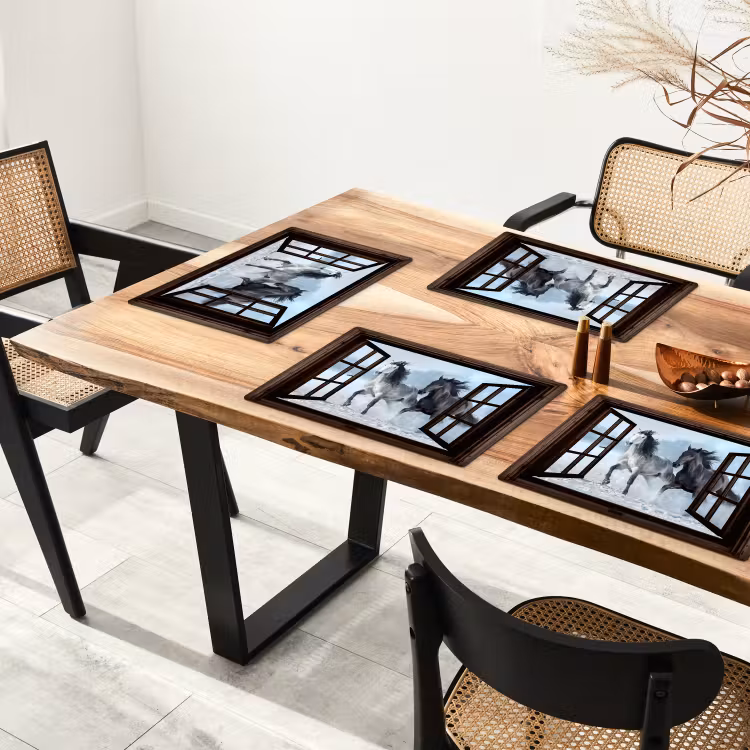 Placemat - 6 stuks - Paarden - Winter - Dieren - Natuur - Doorkijk — 3