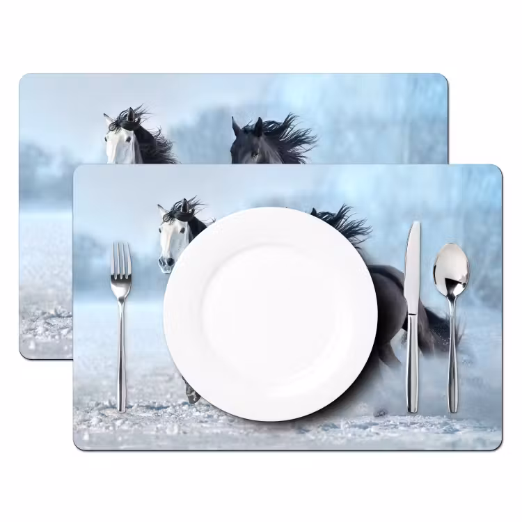 Placemat - 6 stuks - Paarden - Winter - Dieren - Natuur - Sneeuw — 2