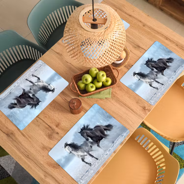 Placemat - 6 stuks - Paarden - Winter - Dieren - Natuur - Sneeuw — 4