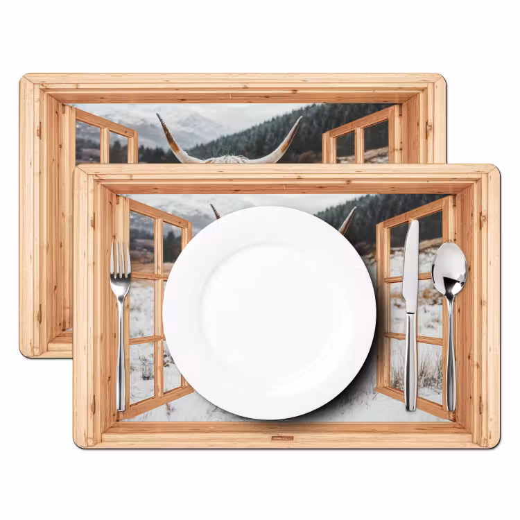 Placemat - 6 stuks - Schotse Hooglander - Landschap - Landelijk - Bergen - Winter - Doorkijk — 2