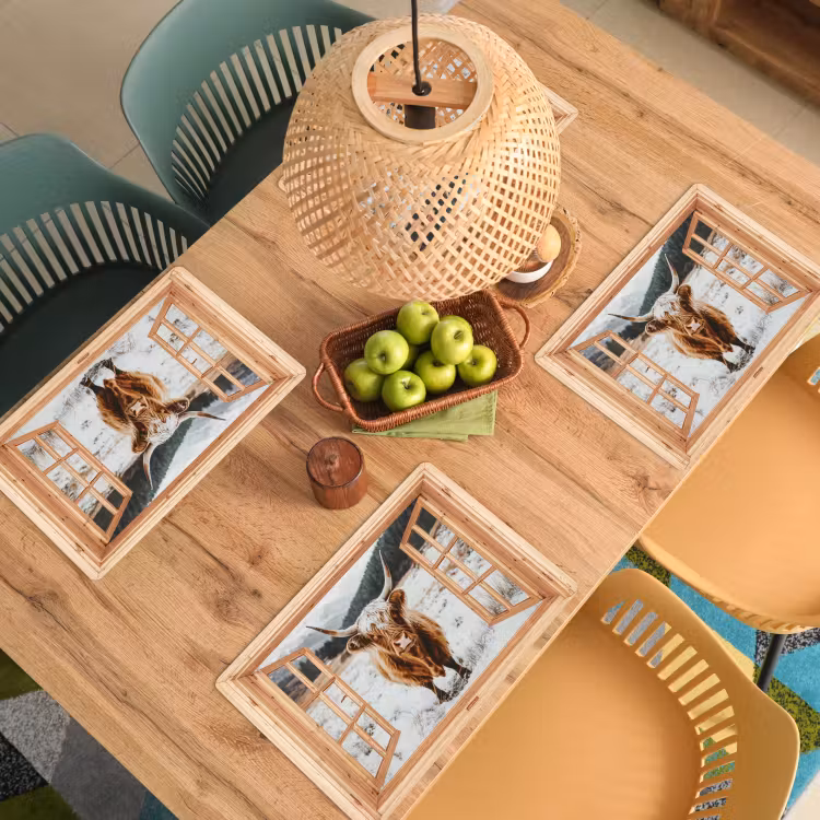 Placemat - 6 stuks - Schotse Hooglander - Landschap - Landelijk - Bergen - Winter - Doorkijk — 4
