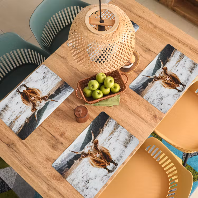 Placemat - 6 stuks - Schotse Hooglander - Landschap - Sneeuw - Bergen - Winter — 4