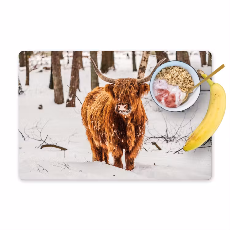 Placemat - 6 stuks - Schotse Hooglander - Sneeuw - Winter - Natuur - Dieren — 1