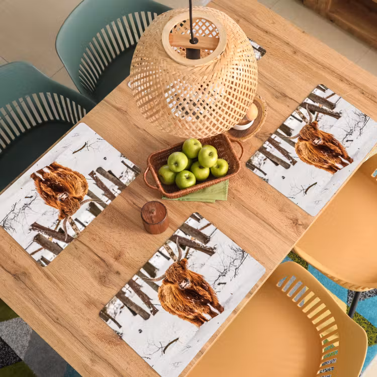 Placemat - 6 stuks - Schotse Hooglander - Sneeuw - Winter - Natuur - Dieren — 4