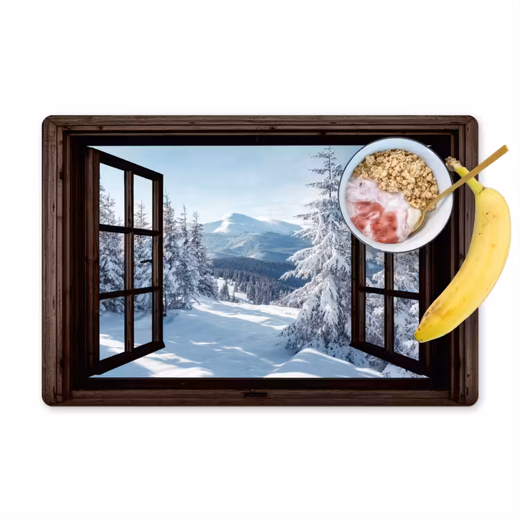 Placemat - 6 stuks - Winter - Landschap - Natuur - Berg - Bomen - Doorkijk - Uitzicht — 1