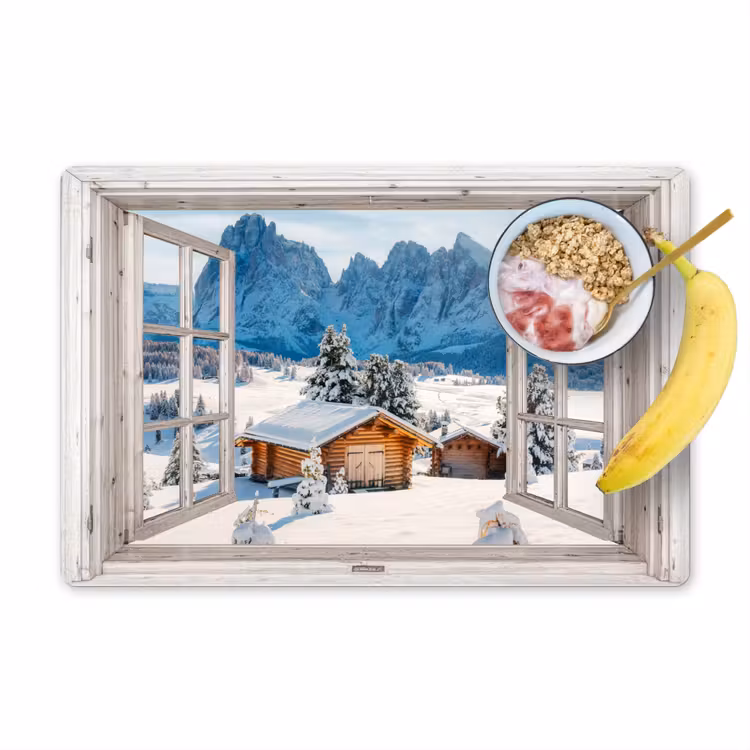 Placemat - 6 stuks - Winterlandschap - Huisje - Bergen - Uitzicht - Doorkijk - Natuur — 1
