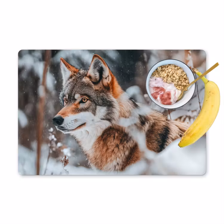 Placemat - 6 stuks - Wolf - Sneeuw - Winter - Dieren - Natuur - Sneeuw — 1