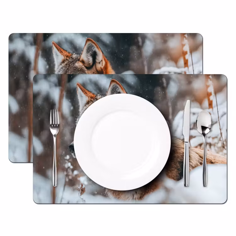 Placemat - 6 stuks - Wolf - Sneeuw - Winter - Dieren - Natuur - Sneeuw — 2