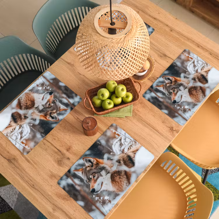 Placemat - 6 stuks - Wolf - Sneeuw - Winter - Dieren - Natuur - Sneeuw — 4