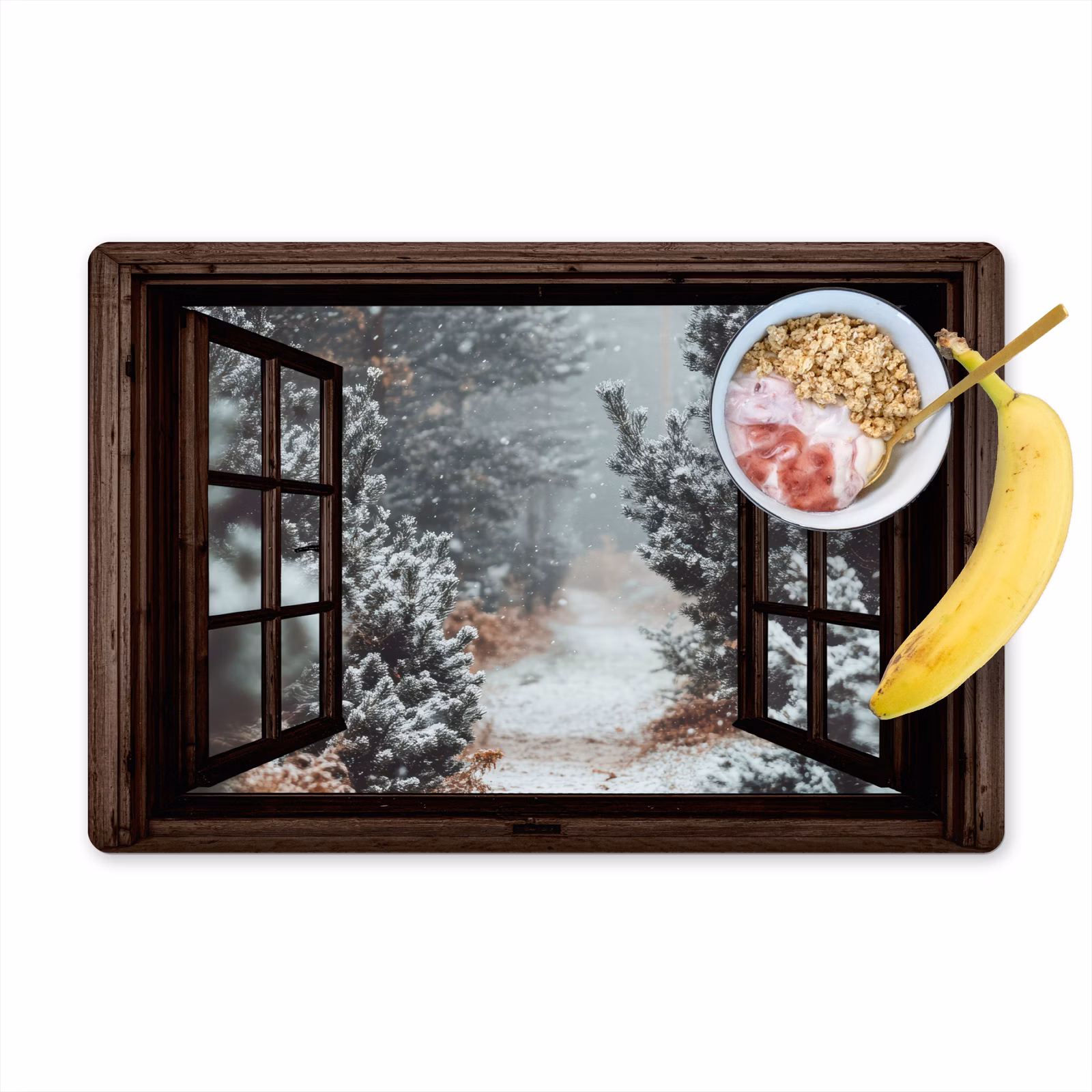 Placemat - 6 stuks - Bos - Winter - Bomen - Natuur - Pad - Doorkijk — 1