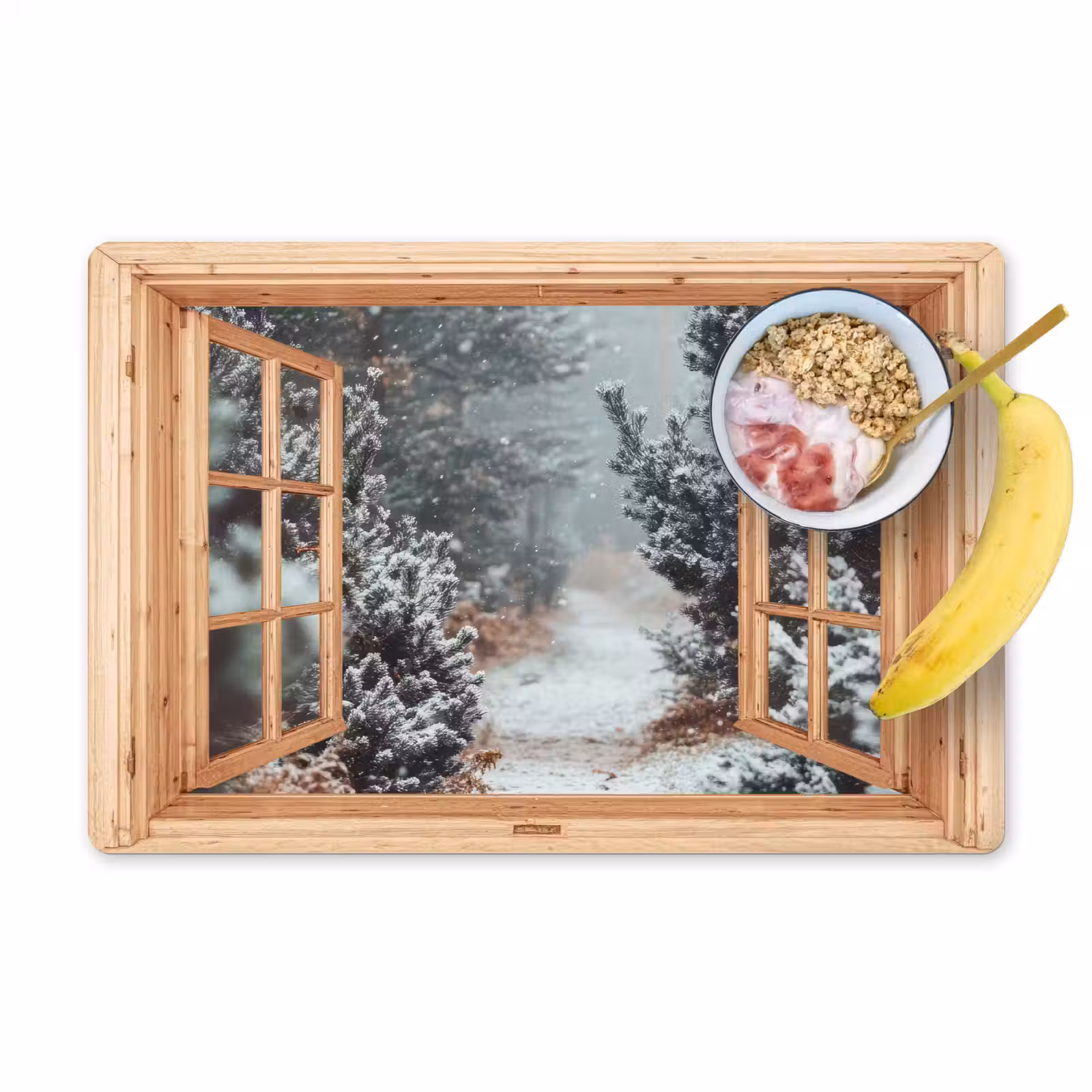 Placemat - 6 stuks - Bos - Winter - Bomen - Natuur - Pad - Doorkijk — 1