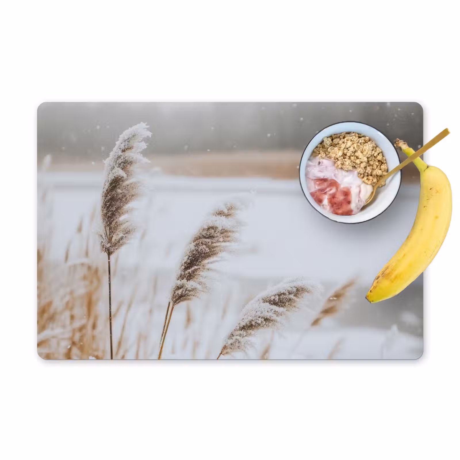 Placemat - 6 stuks - Riet - Meer - Winter - Natuur - Sneeuw - Beige — 1