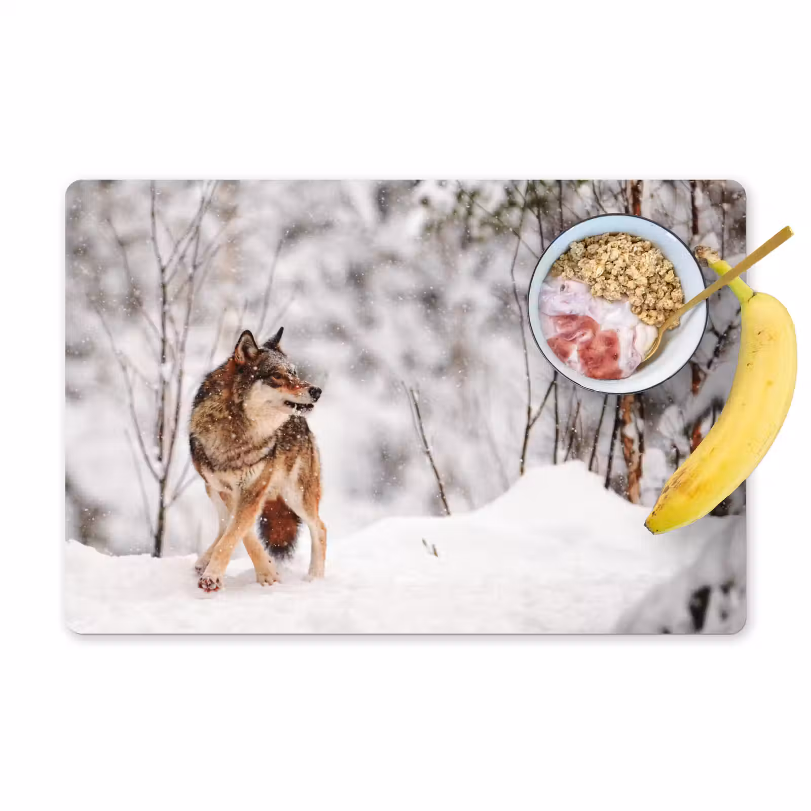 Placemat - 6 stuks - Wolf - Winter - Sneeuw - Natuur - Dieren — 1