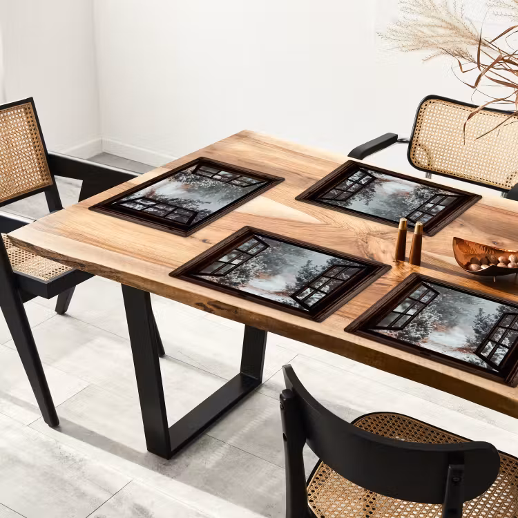 Placemat - 6 stuks - Bos - Winter - Bomen - Natuur - Pad - Doorkijk — 3