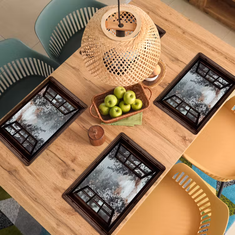 Placemat - 6 stuks - Bos - Winter - Bomen - Natuur - Pad - Doorkijk — 4