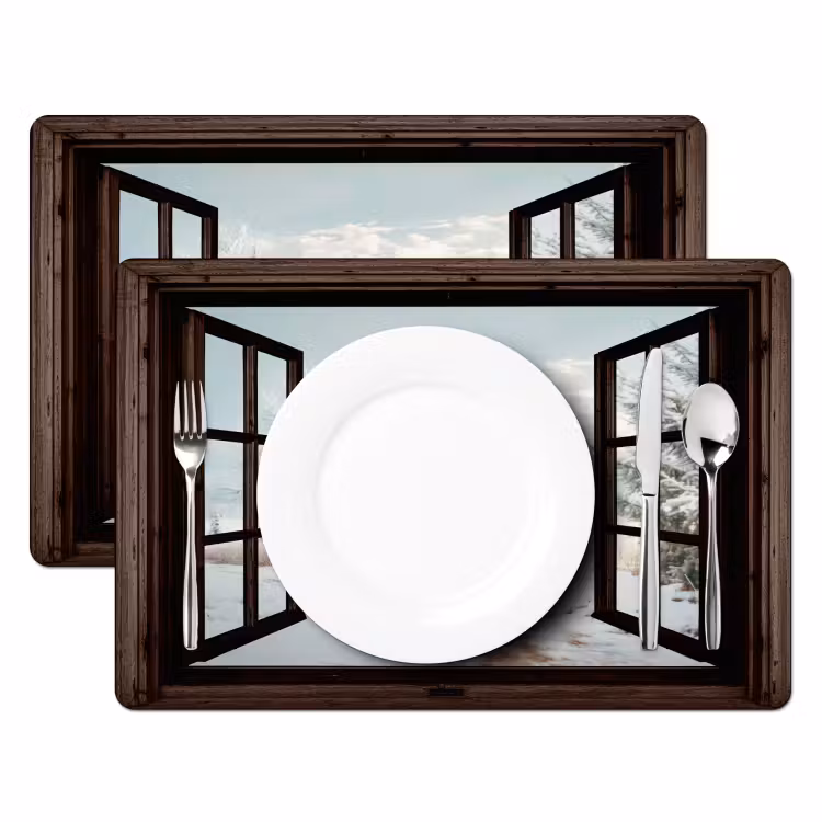 Placemat - 6 stuks - Doorkijk - Auto - Rood - Cadeaus - Winterlandschap - Kerst — 2