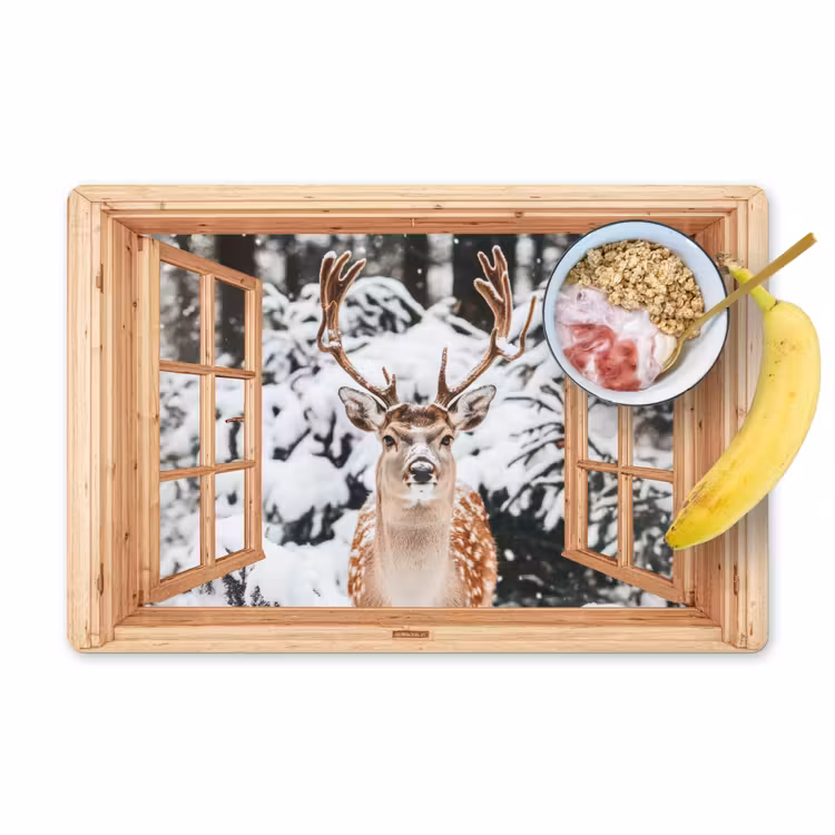 Placemat - 6 stuks - Doorkijk - Hert - Sneeuw - Winter - Bos - Dieren — 1