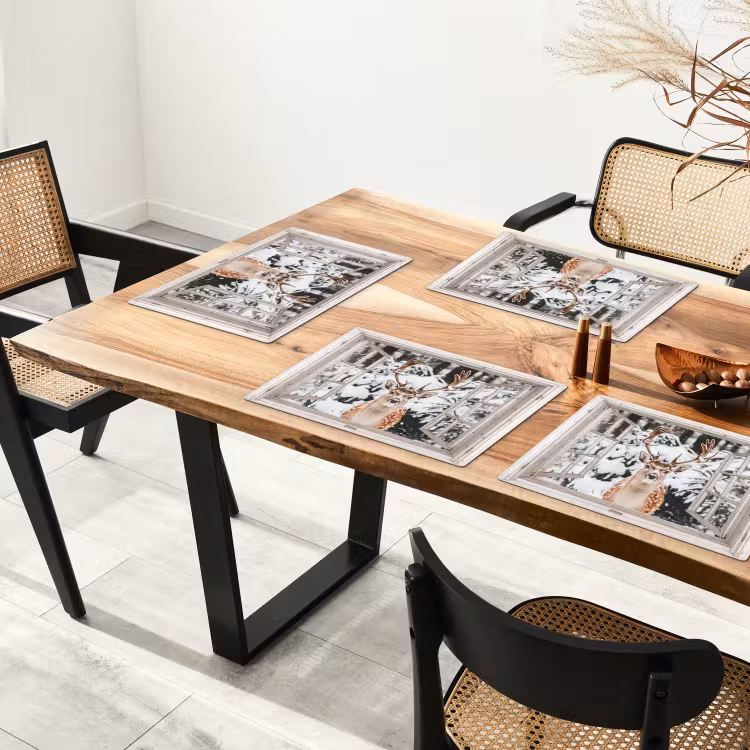 Placemat - 6 stuks - Doorkijk - Hert - Sneeuw - Winter - Bos - Dieren - Natuur — 3