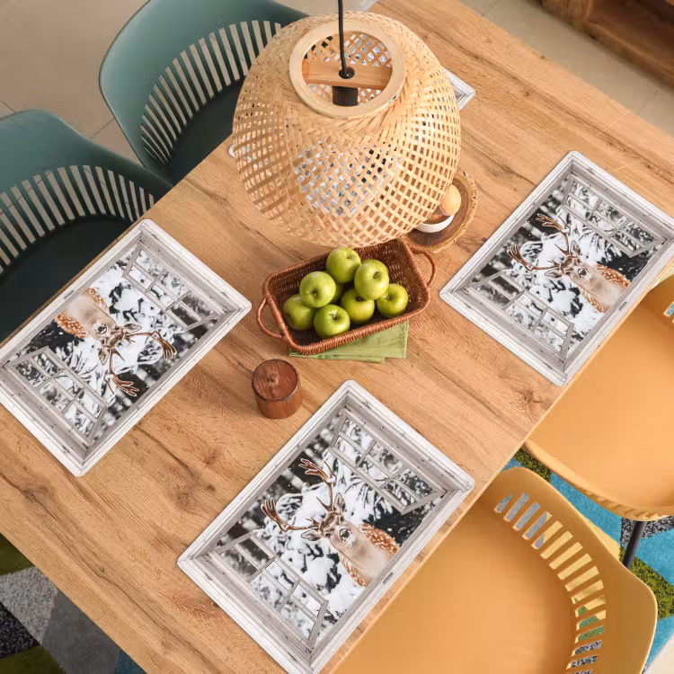 Placemat - 6 stuks - Doorkijk - Hert - Sneeuw - Winter - Bos - Dieren - Natuur — 4