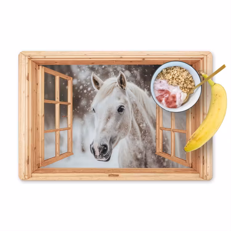 Placemat - 6 stuks - Doorkijk - Paard - Wit - Winter - Sneeuw - Dieren — 1