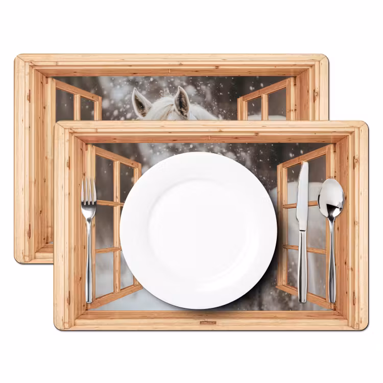Placemat - 6 stuks - Doorkijk - Paard - Wit - Winter - Sneeuw - Dieren — 2