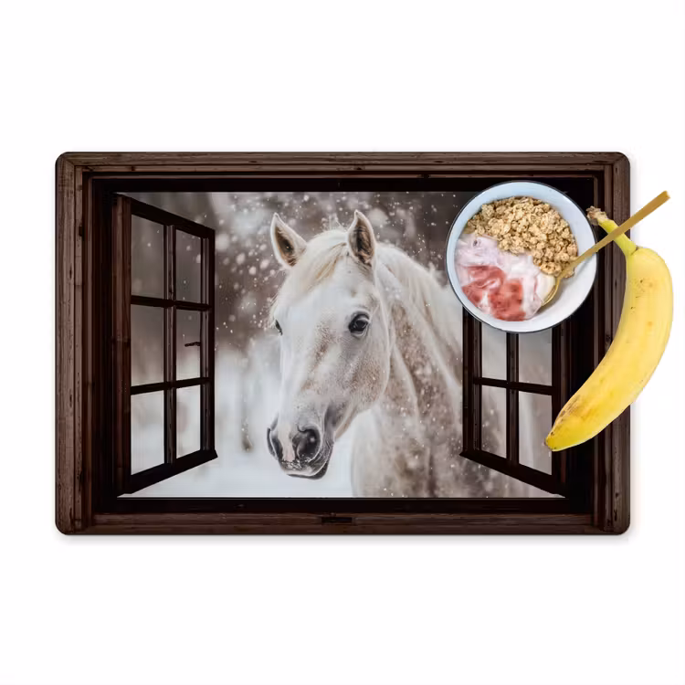 Placemat - 6 stuks - Doorkijk - Paard - Wit - Winterlandschap - Sneeuw — 1